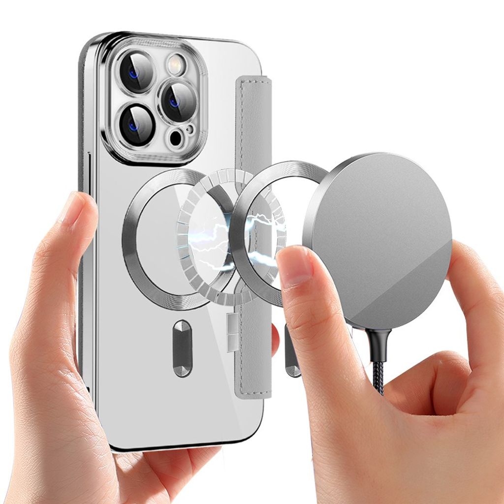 iPhone 14 Pro Pungetui MagSafe RFID-blokerende – Sølv