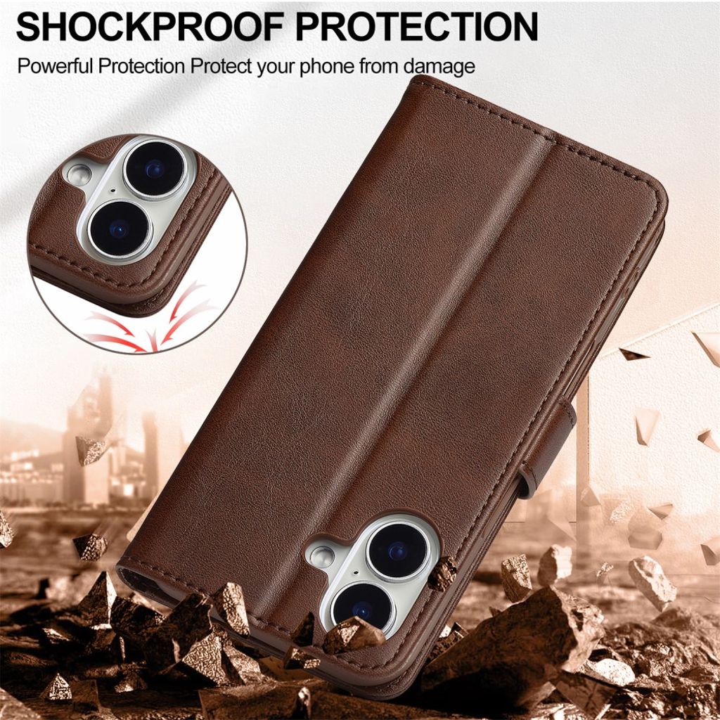 LC.IMEEKE iPhone 17 Wallet Cover with Stand - Brown