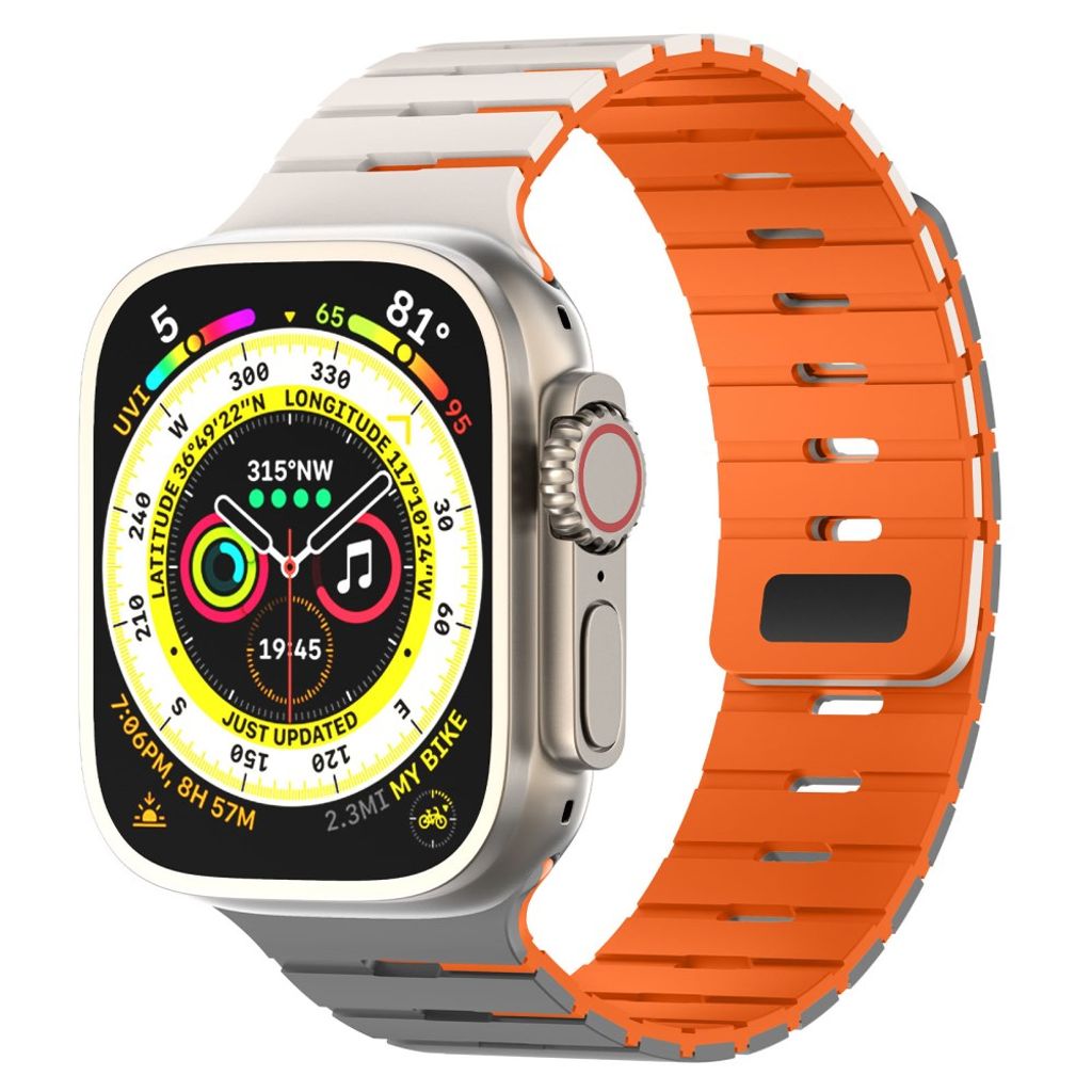 Apple Watch 49/46/44/42mm Tvåfärgat Klockarmband Silikon - Vit/Grå/Orange