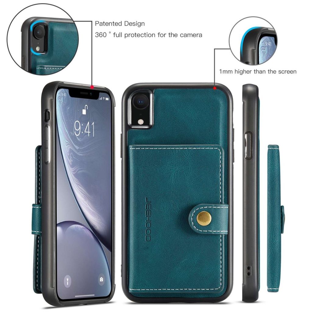 JEEHOOD Plånboksskal med avtagbart magnetiskt skal till iPhone XR – Grön