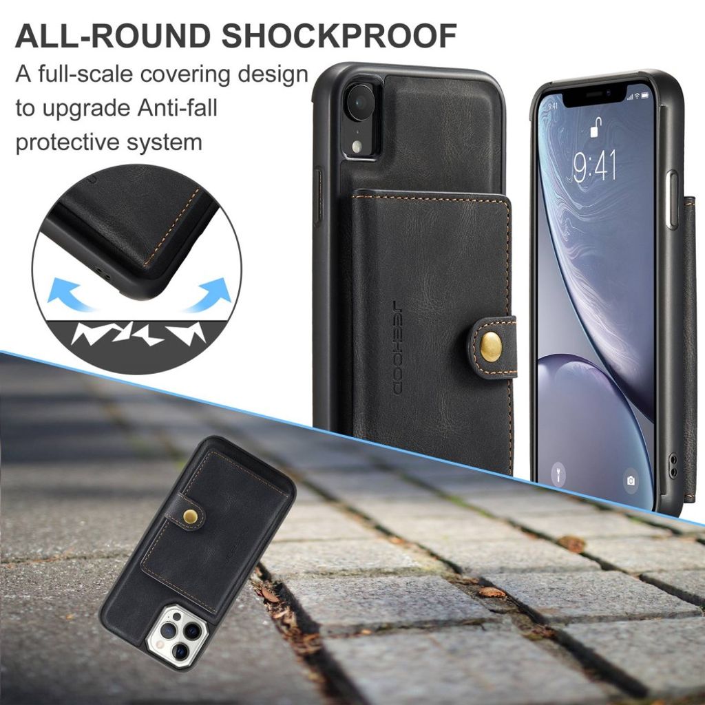 JEEHOOD Plånboksskal med Stativ för iPhone XR – Svart
