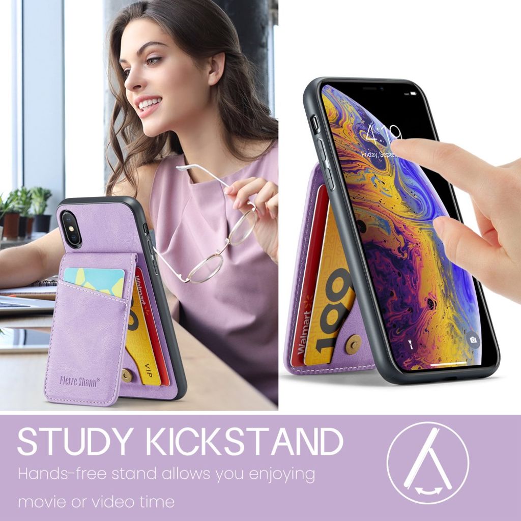Fierer Shann iPhone XS Max Pungcover med Kortholder og Stativ – Lilla