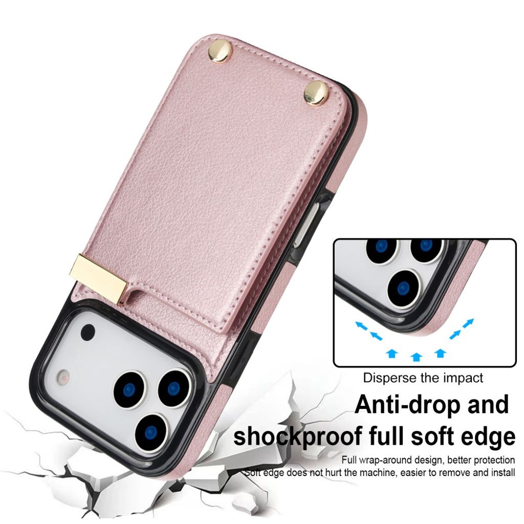 iPhone 18 Pro/17 Pro Cover TPU+PU Læder Kortholder Metal - Rose guld