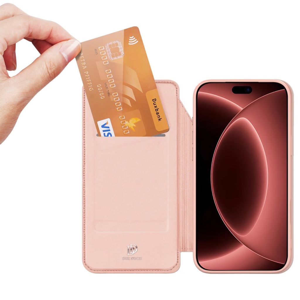 DUX DUCIS iPhone 18 Pro / 17 Pro Lompakkokotelo PU-nahka - Vaaleanpunainen