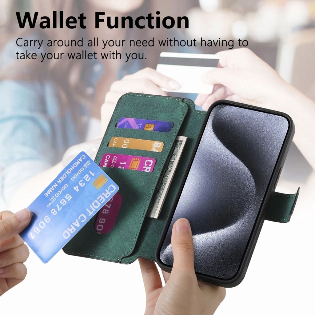 CASENEO iPhone 13 Pro Max Lompakkokotelo Irrotettava lompakko – Vihreä