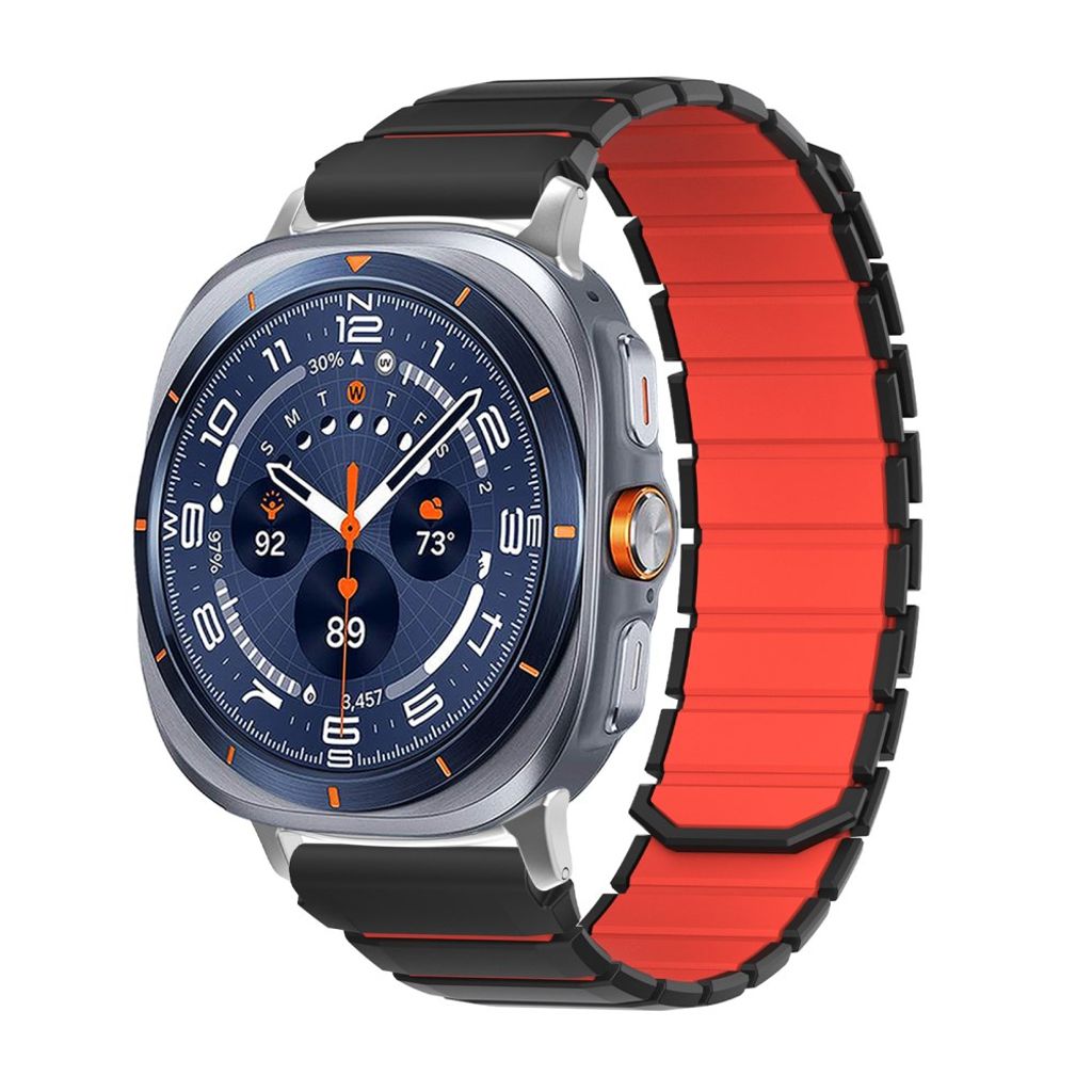 Samsung Galaxy Watch9/9 Classic/8/8 Classic Tofarget magnetisk silikon klokkerem - Svart/Rød