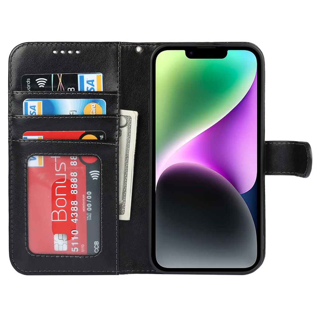 iPhone 14 Plus Lommeboketui Stativ PU-lær - Svart