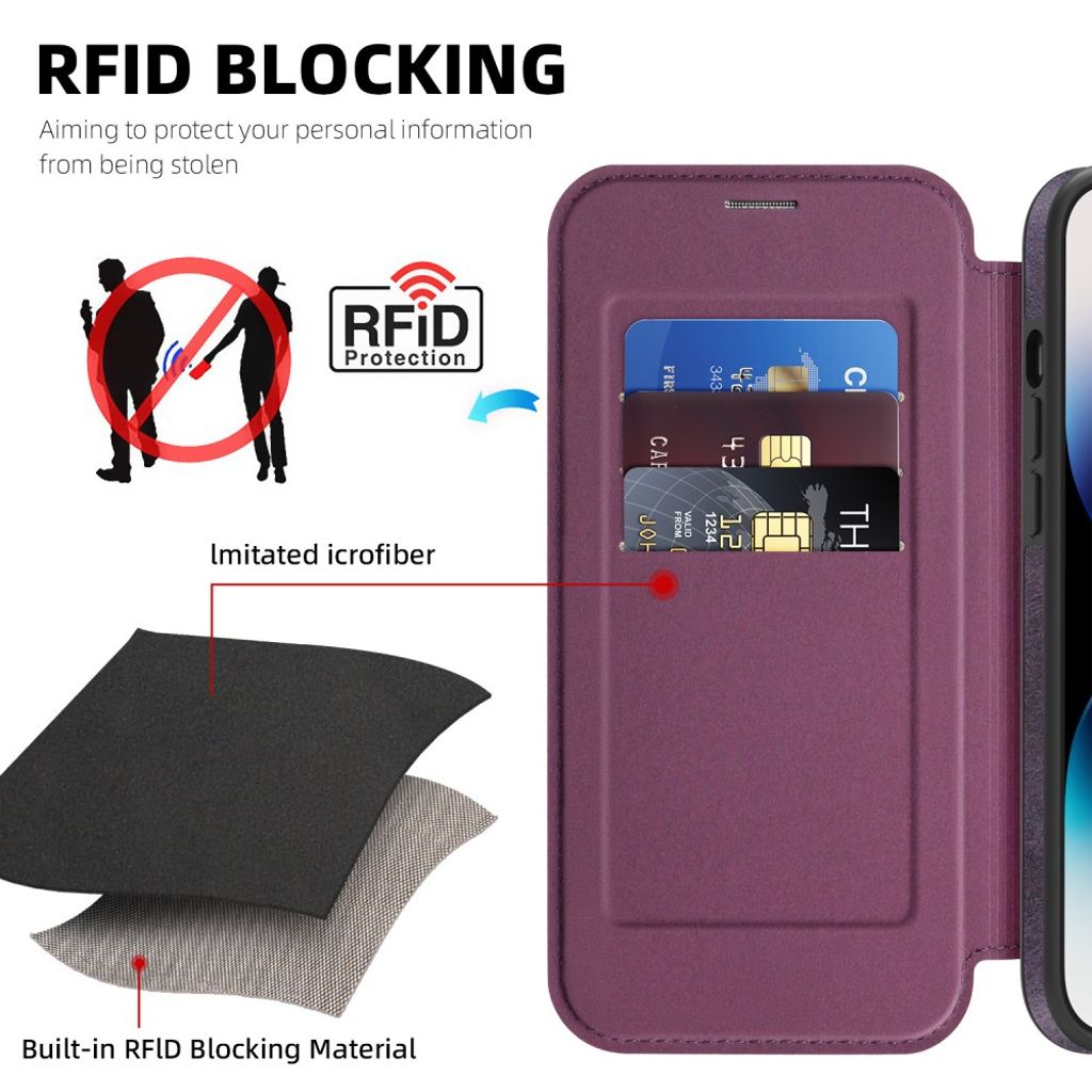iPhone 14 Pro Lompakkokotelo MagSafe-yhteensopiva RFID Korttipaikka - Tumman violetti
