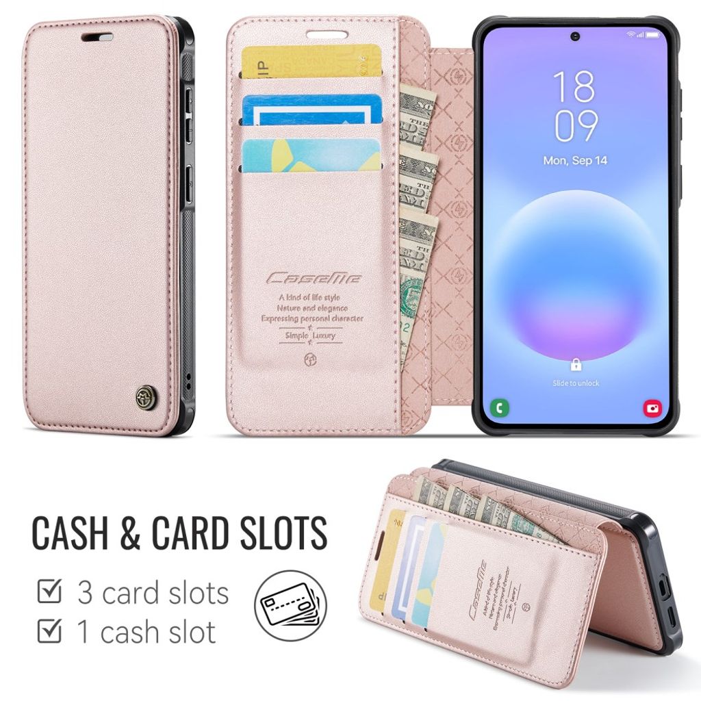 CASEME 053 Samsung Galaxy A17/A16/A26 Lompakkokotelo MagSafe RFID-estävä - Vaaleanpunainen