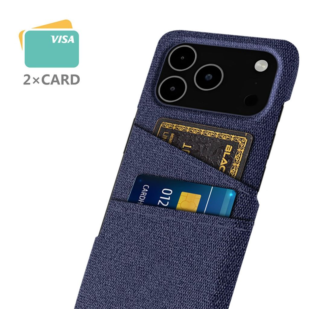 iPhone 17 Pro Max Skal i Textil med 2 Kortfack - Blå