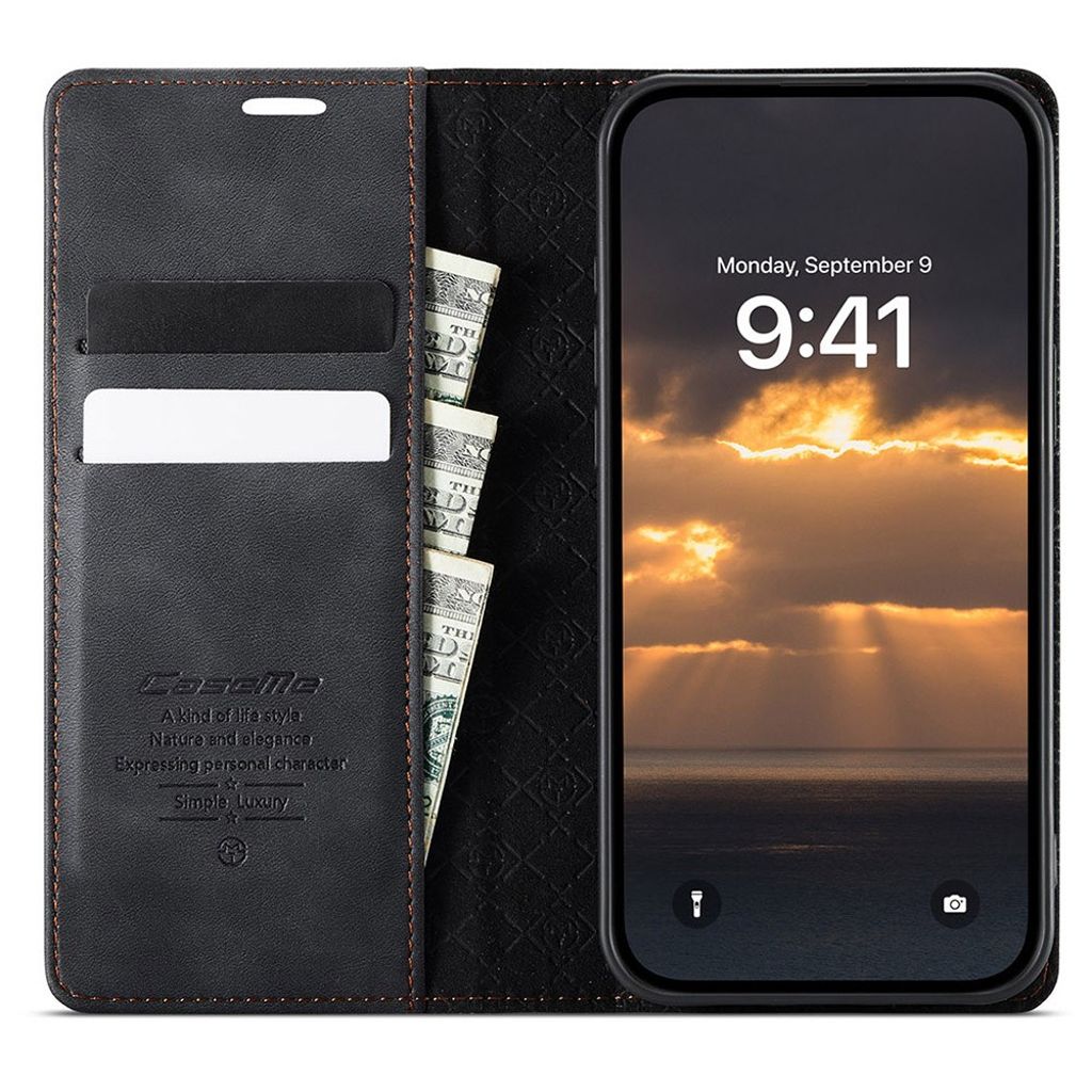 CASEME iPhone 16e Wallet Cover RFID Blocking Stand – Black