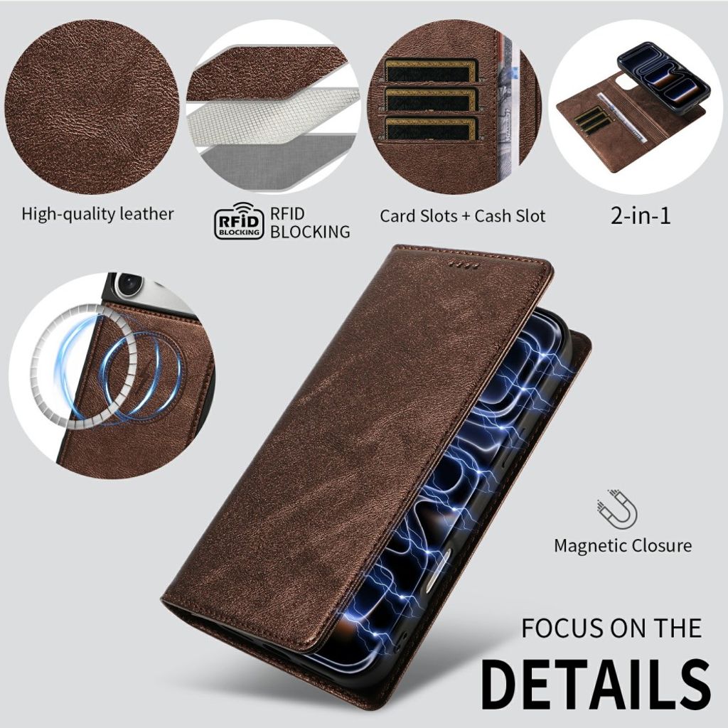 iPhone 18 Pro Max/17 Pro Max Irrotettava MagSafe-lompakkokotelo - Ruskea