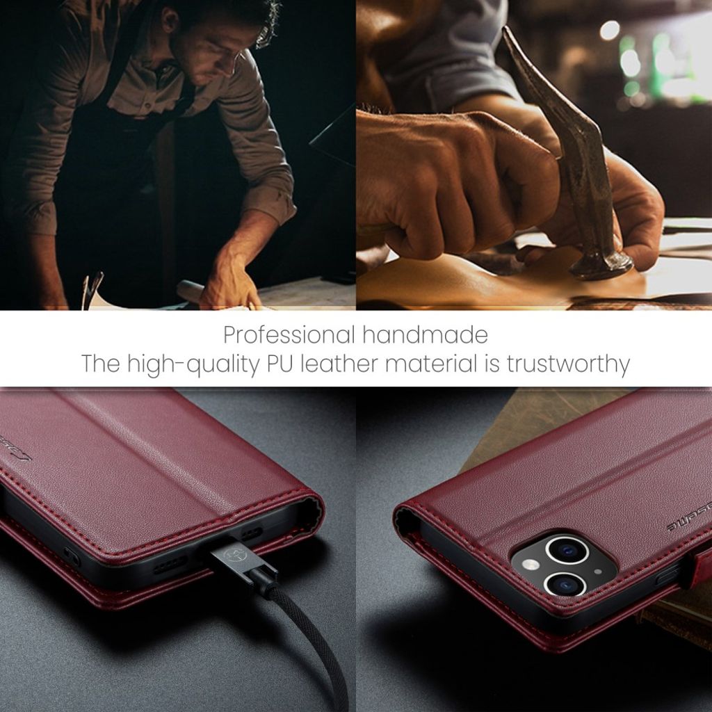 CASEME iPhone 15 Wallet Cover RFID Blocking 3 Card Slots - Red