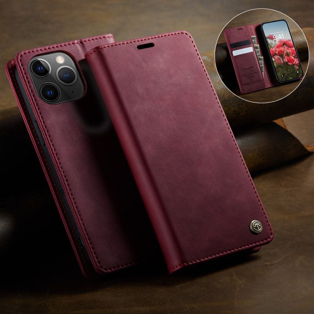 CASEME iPhone 11 Pro Max Plånboksfodral RFID-blockerande Stativ – Röd