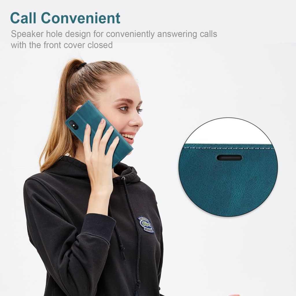 AUTSPACE Plånboksfodral med RFID och stativ för iPhone X/XS – Blå