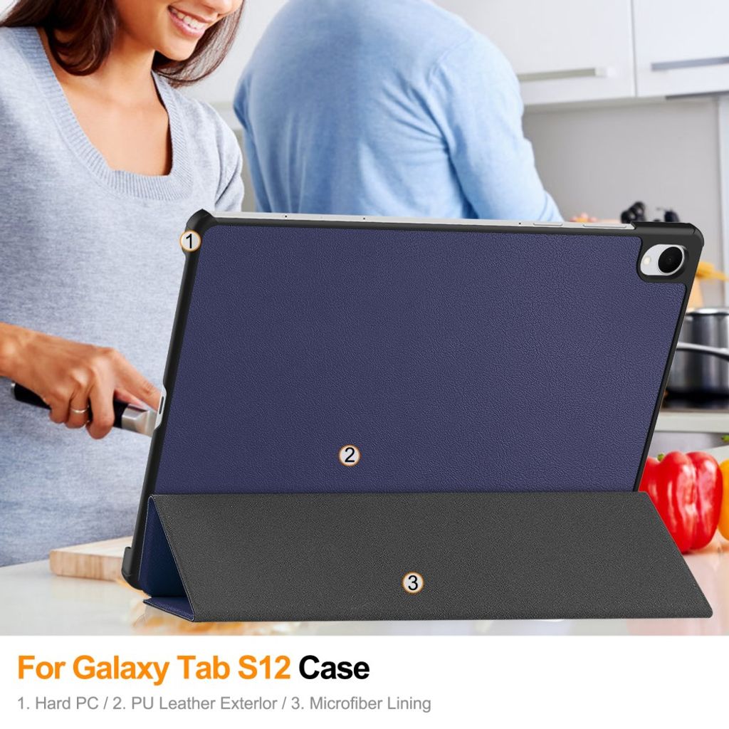 Samsung Galaxy Tab S12 Plus Slimmat Tri-fold stativfodral - Blå