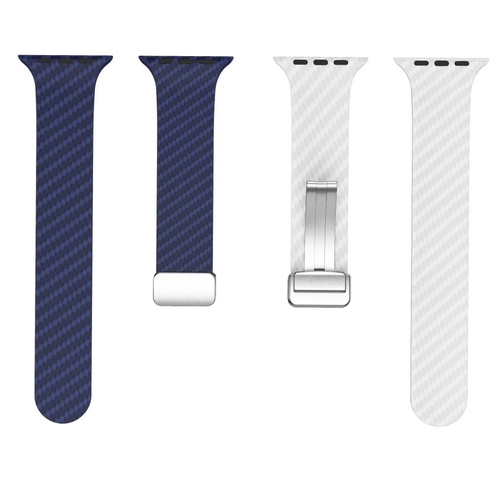 Apple Watch 49 / 46 / 44 / 42mm Klockarmband kolfibertextur - Blå/Vit