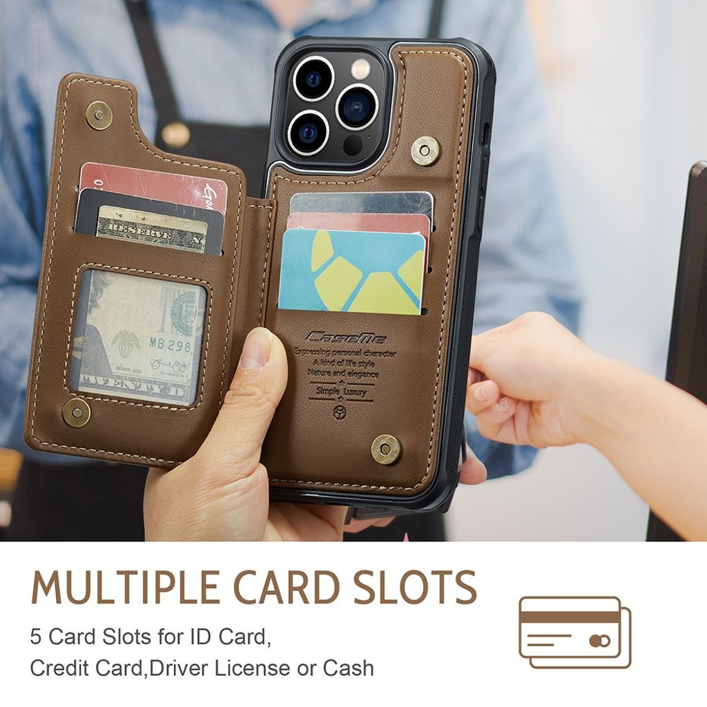 iPhone 13 Pro Max Kuori CASEME C22 RFID-estävä Lompakkokuori - Ruskea