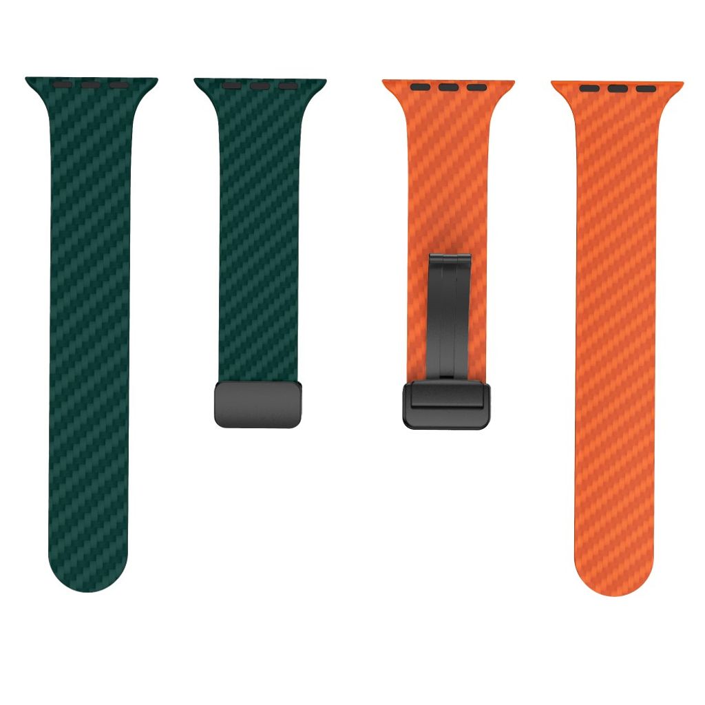 Apple Watch 49 / 46 / 44 / 42mm Klockarmband kolfibertextur - Turkos/Orange