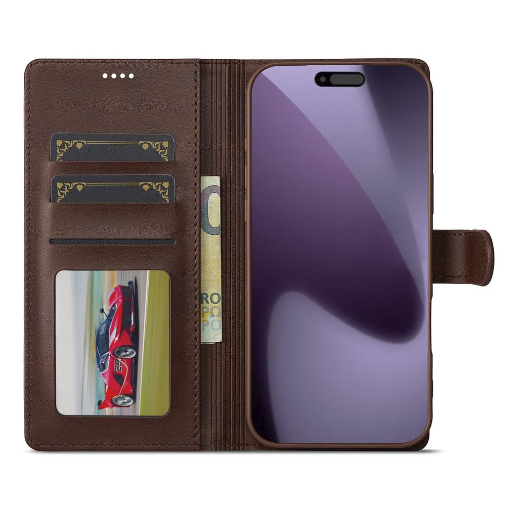 LC.IMEEKE iPhone 17 Pro Wallet Cover with Stand - Brown