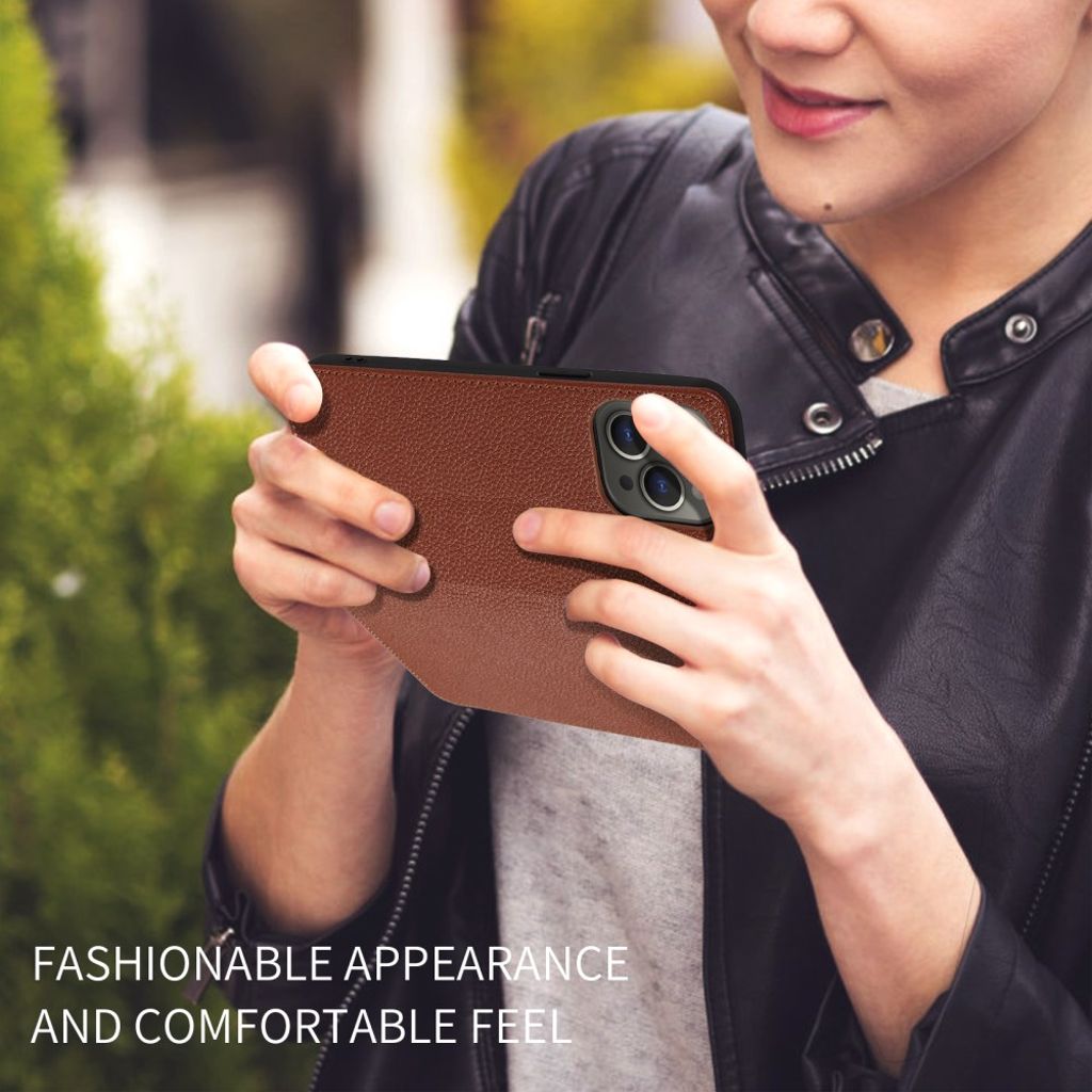 iPhone 14 Pro Wallet Cover RFID Blocking Stand - Brown