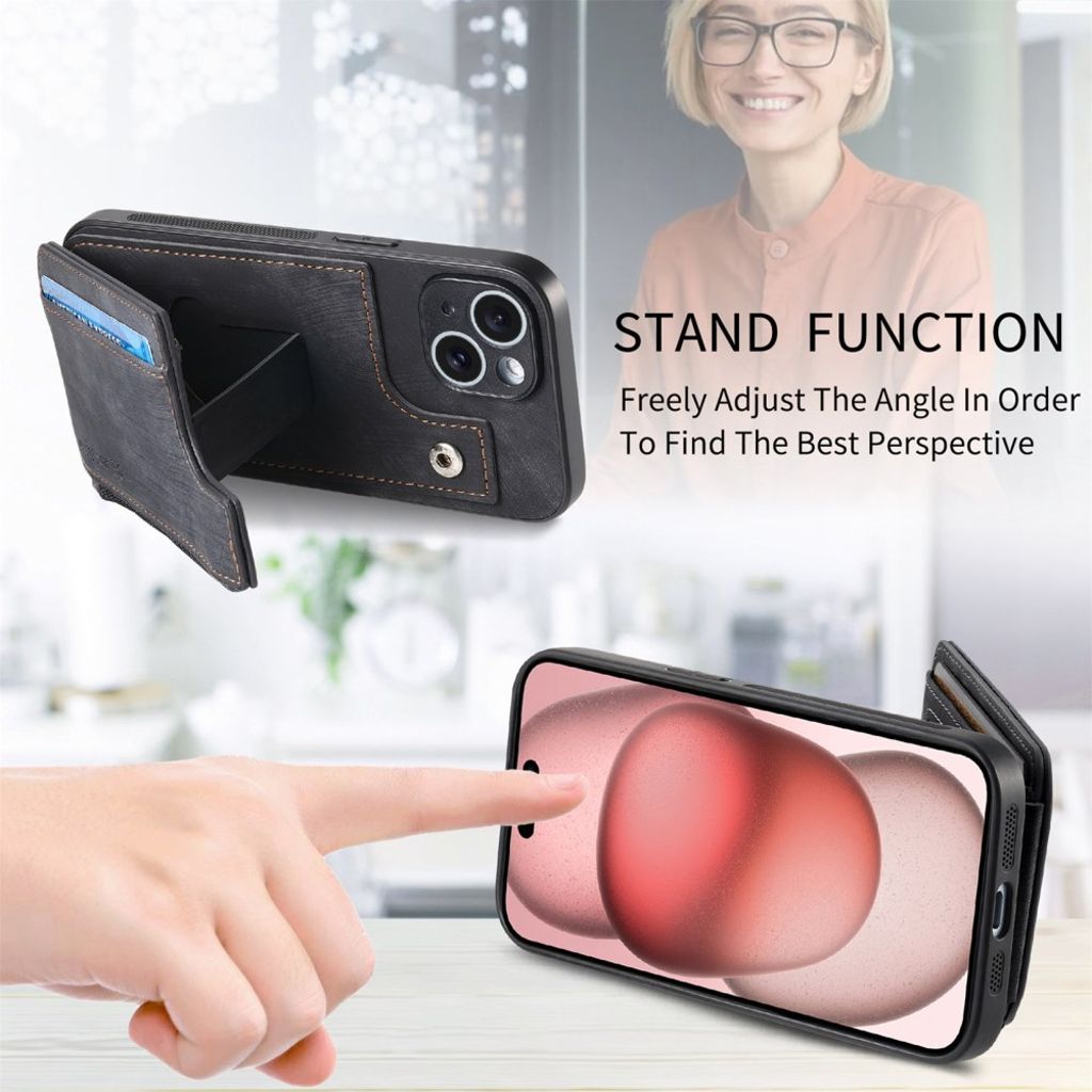 iPhone 14 Kuori Kortinpidike/Jalusta - Musta