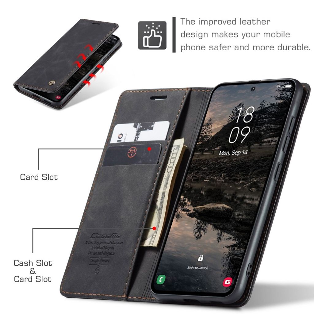 CASEME Samsung Galaxy S25 FE Plånboksfodral med Kortfack - Svart