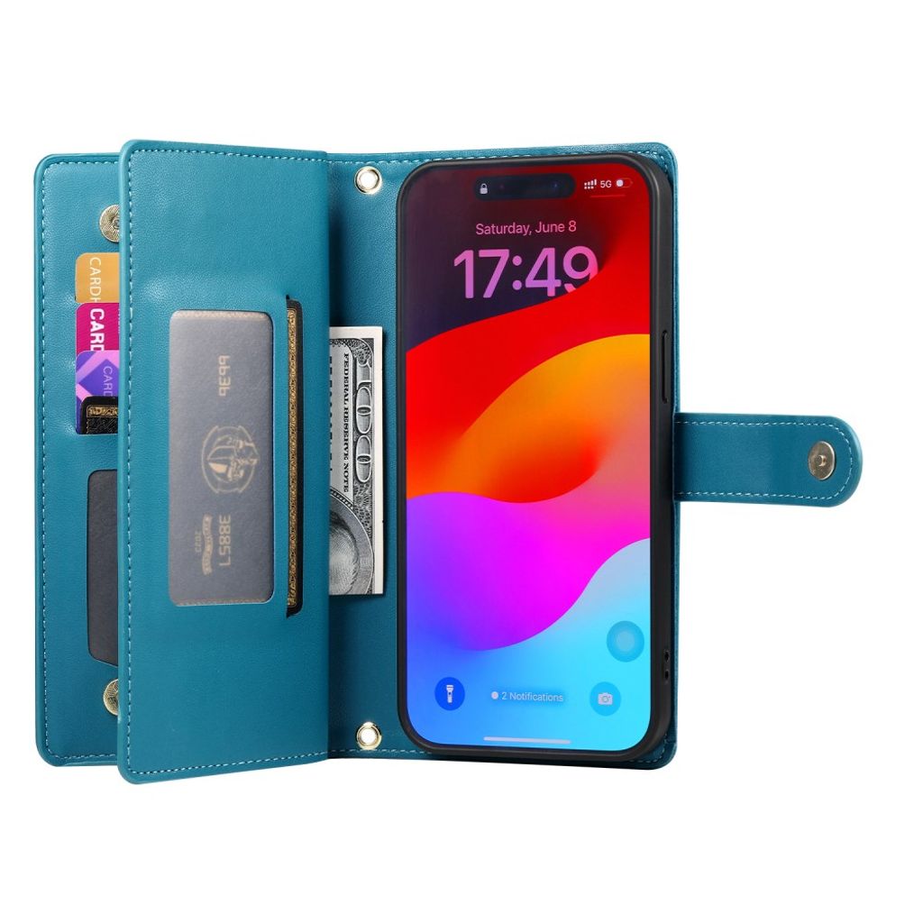 iPhone 17 Pro Lompakkokotelo Kantohihna - sininen