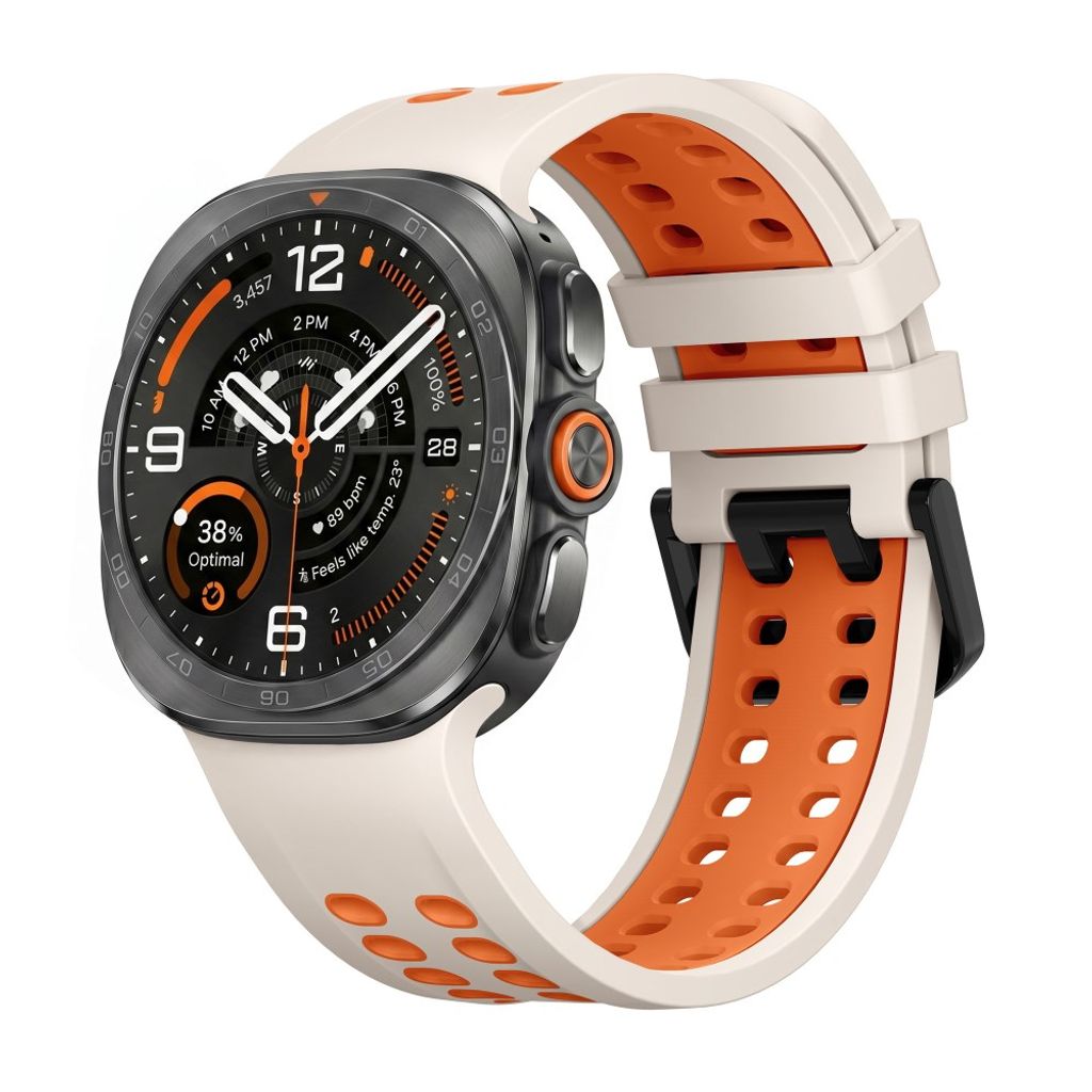 Samsung Galaxy Watch Ultra/Ultra2 Tofarget silikon klokkerem med dobbel spenne - Hvit/oransje