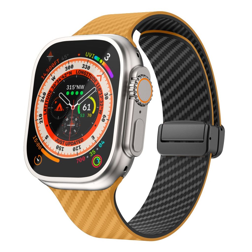 Apple Watch 49 / 46 / 44 / 42mm Klockarmband kolfibertextur - Ljusbrun/Svart