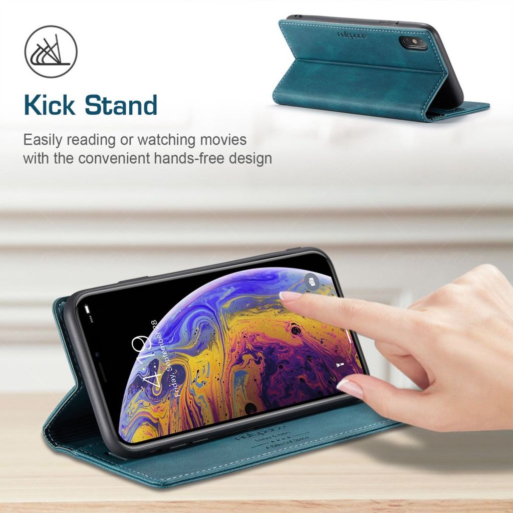 AUTSPACE Plånboksfodral med RFID och stativ för iPhone X/XS – Blå