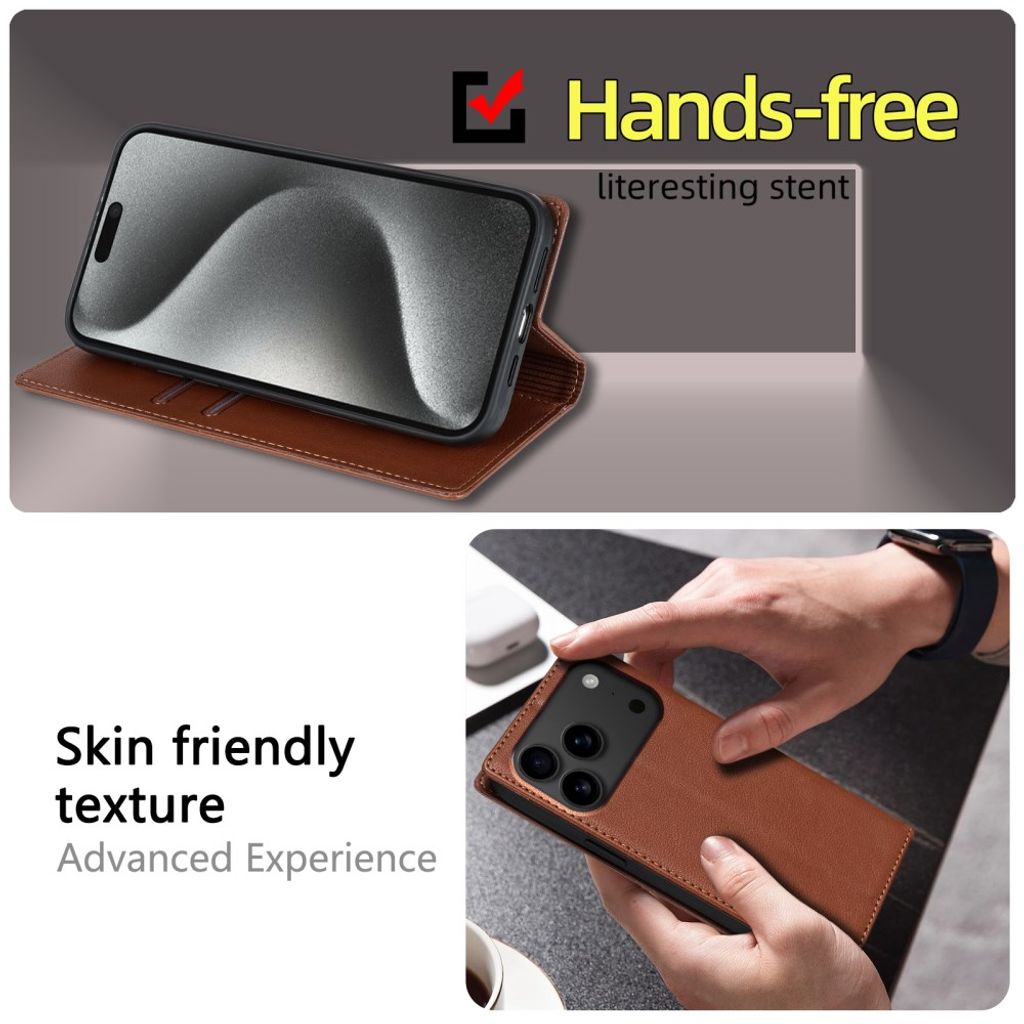 iPhone 18 Pro/17 Pro Lommeboketui med stativ - Brun
