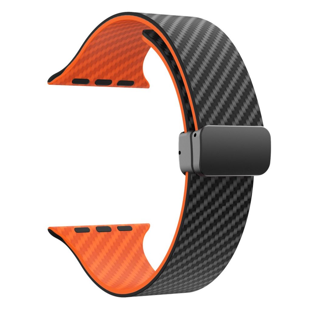 Apple Watch 49 / 46 / 44 / 42mm Klockarmband kolfibertextur - Svart/Orange
