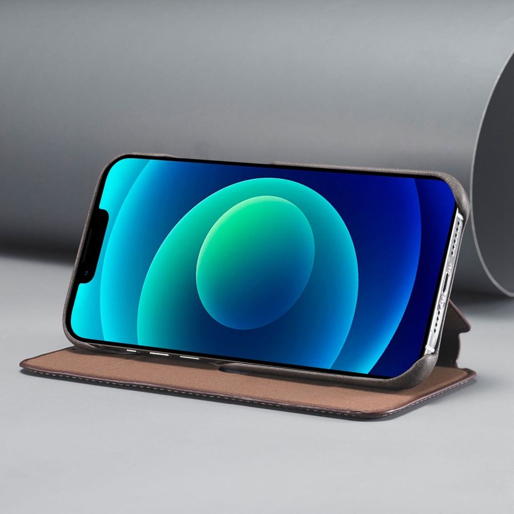 LC.IMEEKE iPhone 14 Lommeboketui med Stativ/Kortholder – Mørk brun