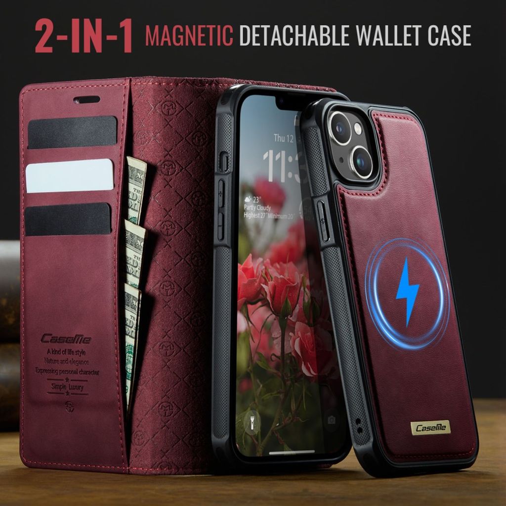 iPhone 13 CASEME C49 Wallet Cover MagSafe RFID Detachable - Red
