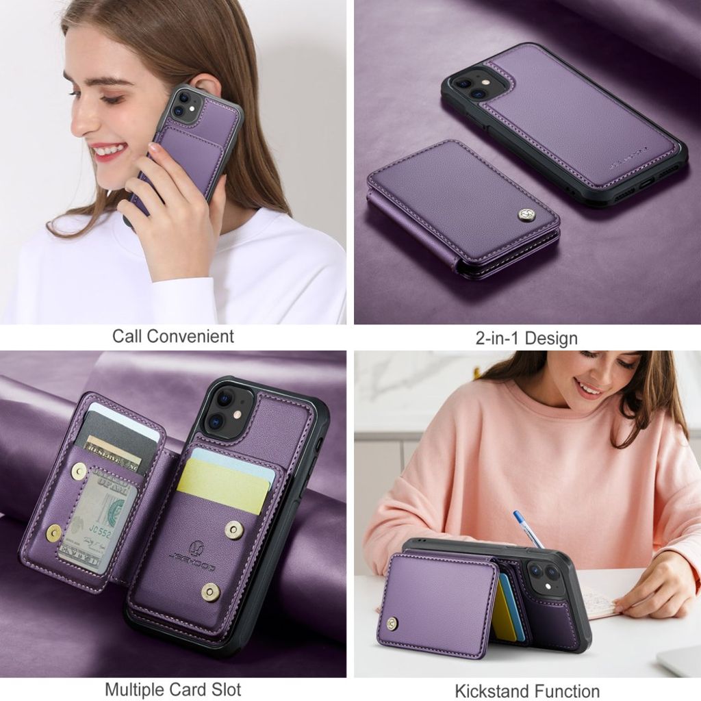 Jeehood iPhone 11 Skal med Avtagbar Magnetisk Kortväska – Lila