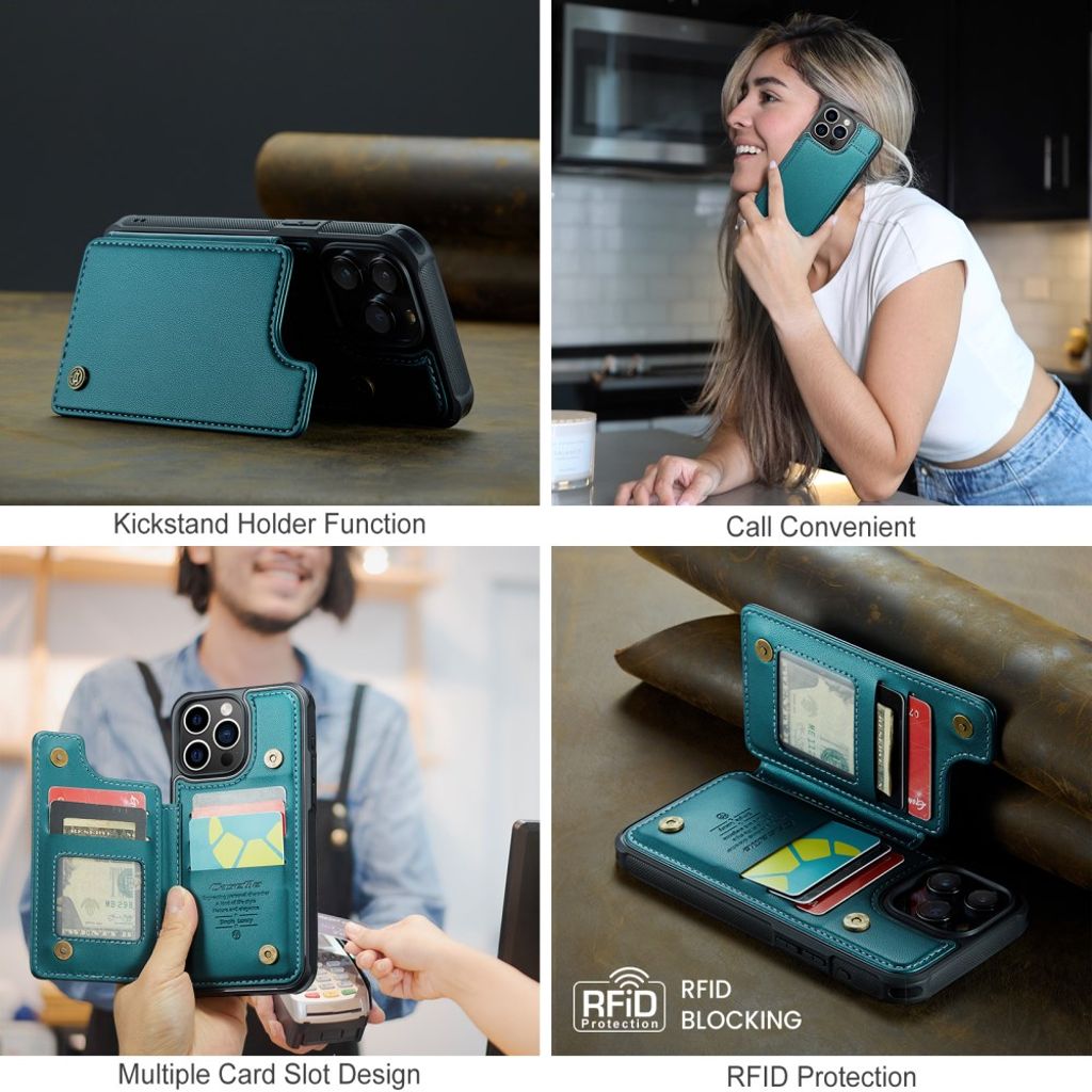 CASEME iPhone 16 Pro Max Plånboksskal RFID-blockerande – Grön