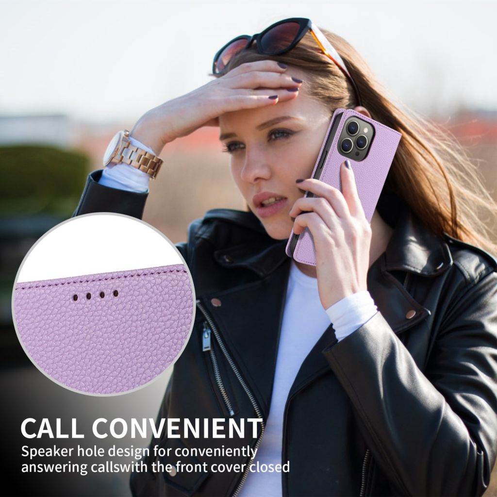 iPhone 14 Pro Max Wallet Cover RFID Blocking Magnetic - Purple