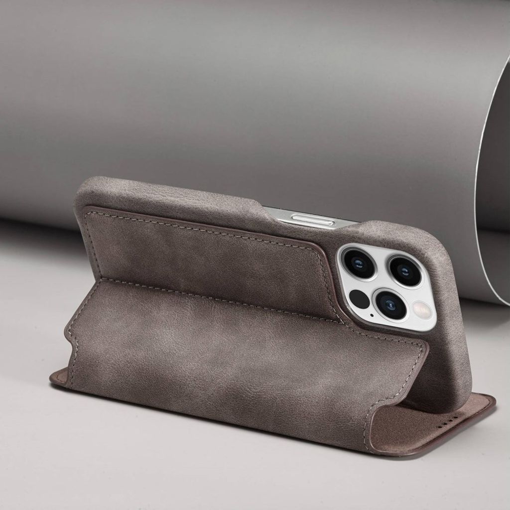 LC.IMEEKE iPhone 14 Pro Max Wallet Cover Card Holder Stand - Dark Brown