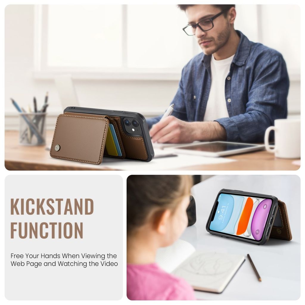 Jeehood iPhone 11 Skal med Magnetisk Avtagbar Korthållare – Brun