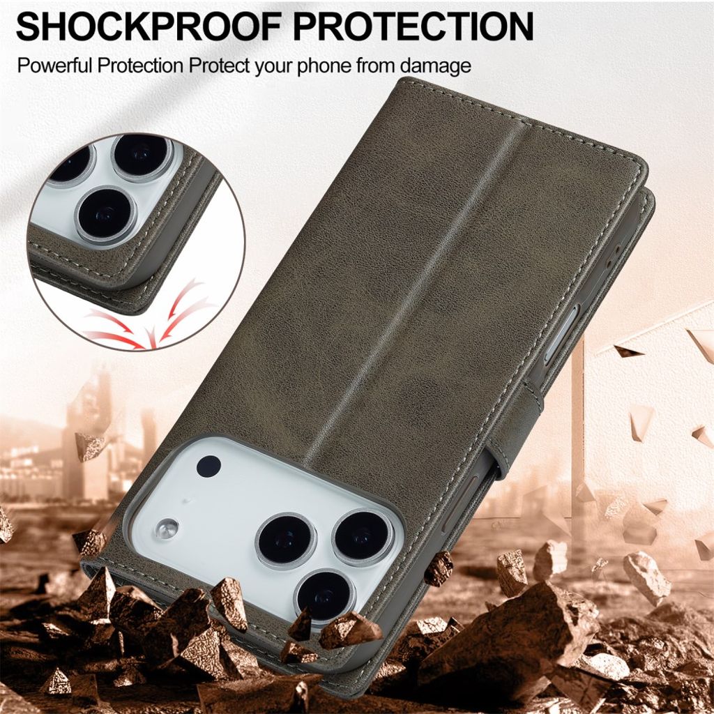 LC.IMEEKE iPhone 17 Pro Max Wallet Cover with Stand - Grey