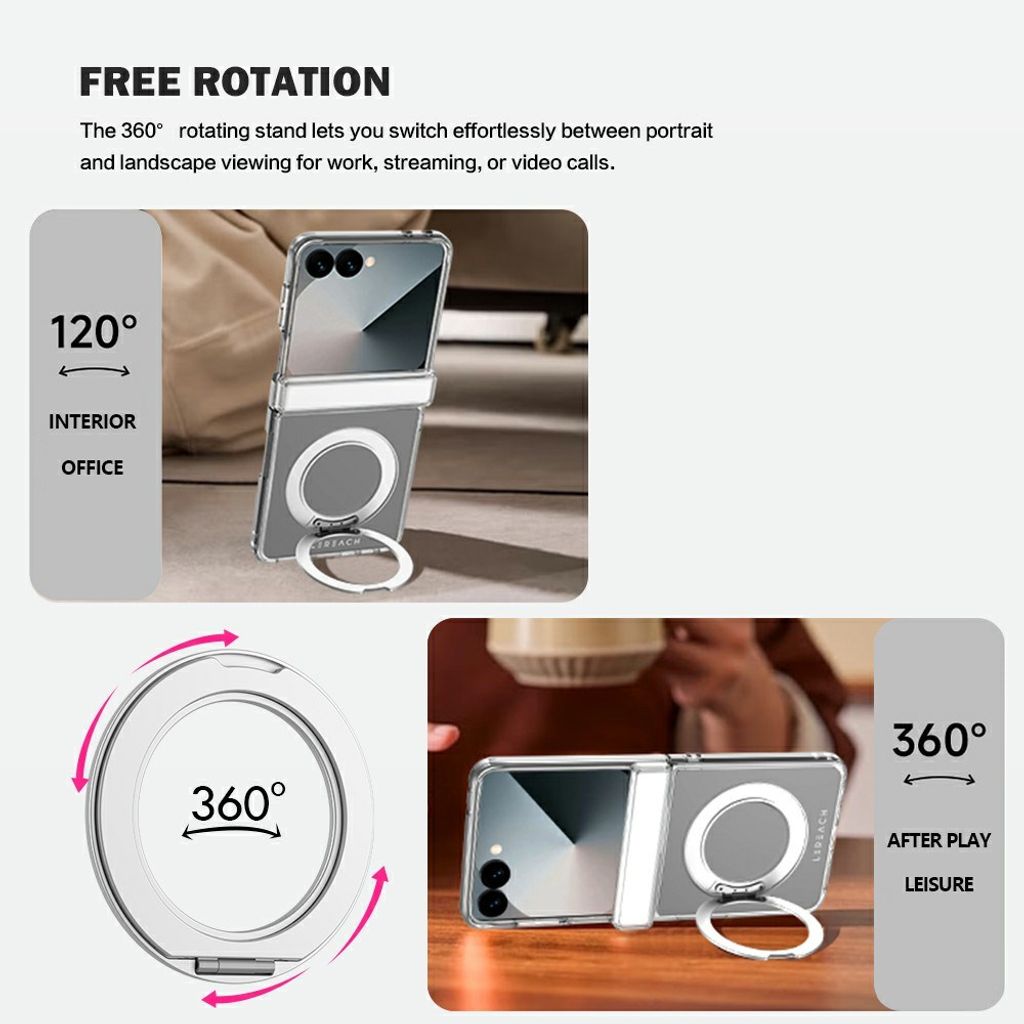 LEREACH Samsung Galaxy Z Flip8 MagSafe Kuori Sormustelineellä - Läpinäkyvä