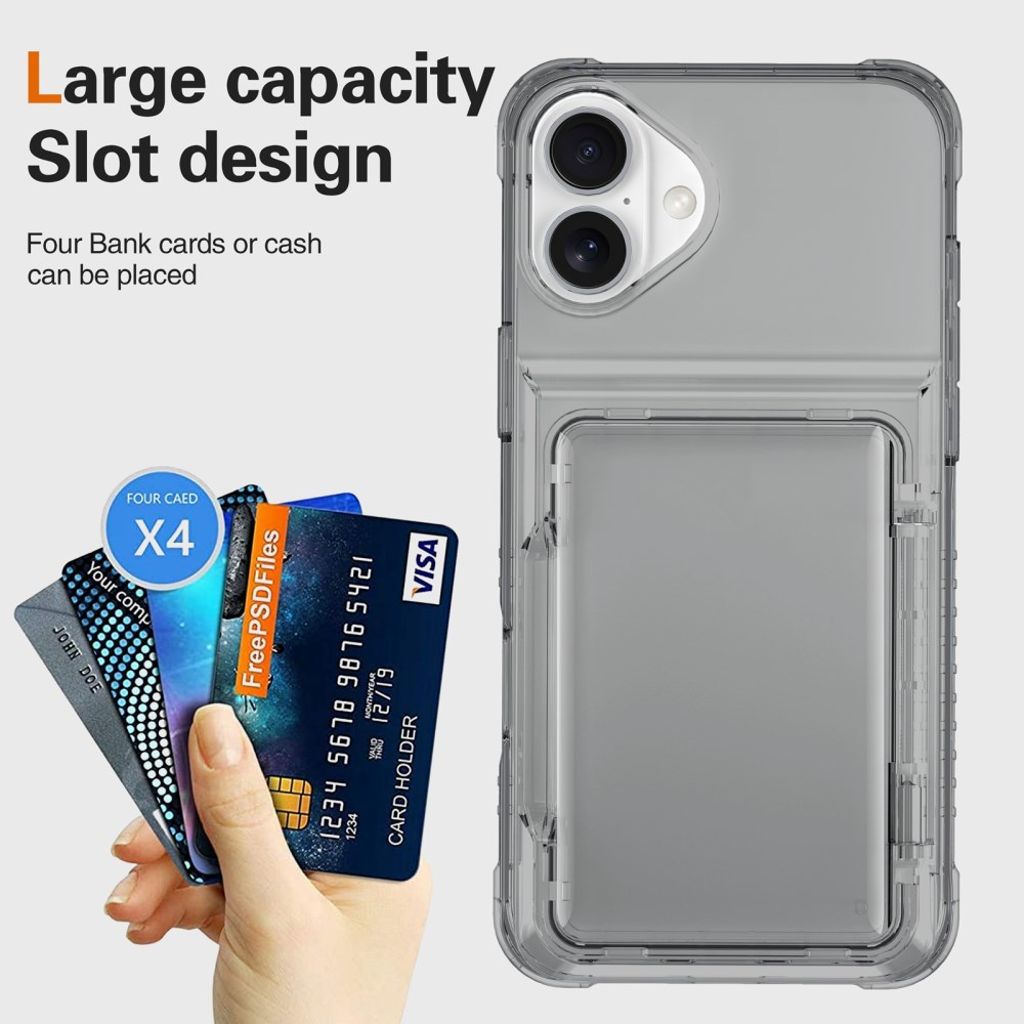 iPhone 17 Skal med stativ och kortfack – Transparent svart