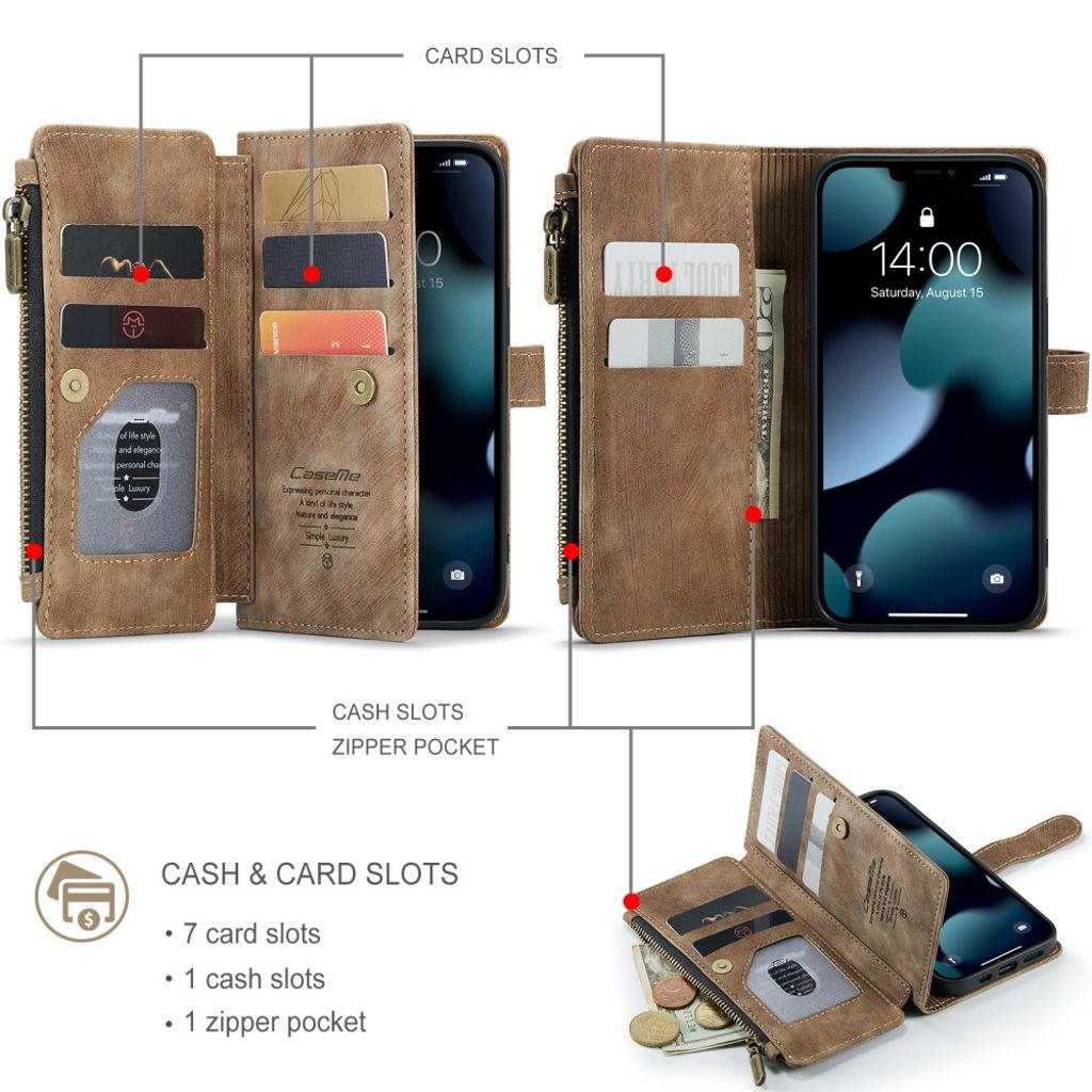 CASEME iPhone 13 Pro Lompakkokotelo Kortin Haltijalla - Ruskea