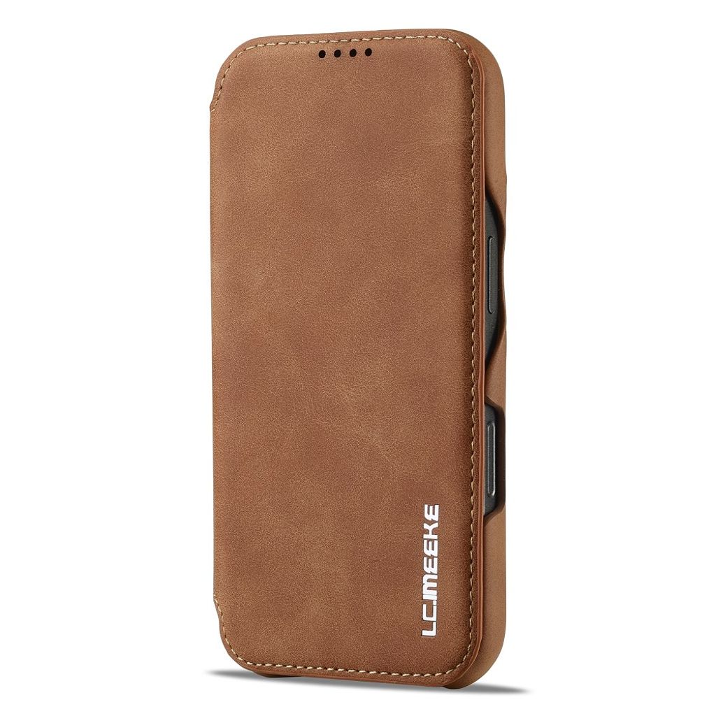 LC.IMEEKE Wallet Cover Card Holder Stand for iPhone 16 Pro Max – Brown