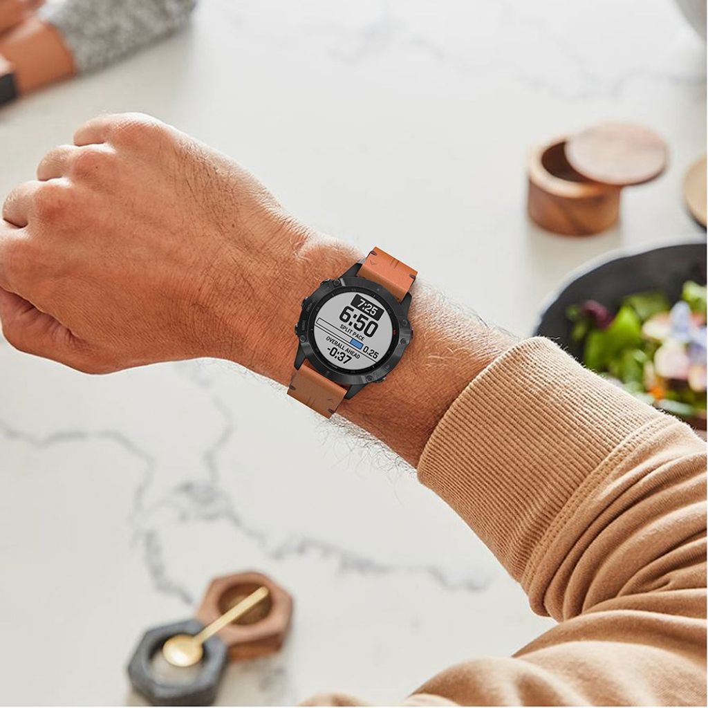 Garmin Fenix 6/5/5 Plus/Forerunner935 etc. klokkerem i ekte skinn – brun