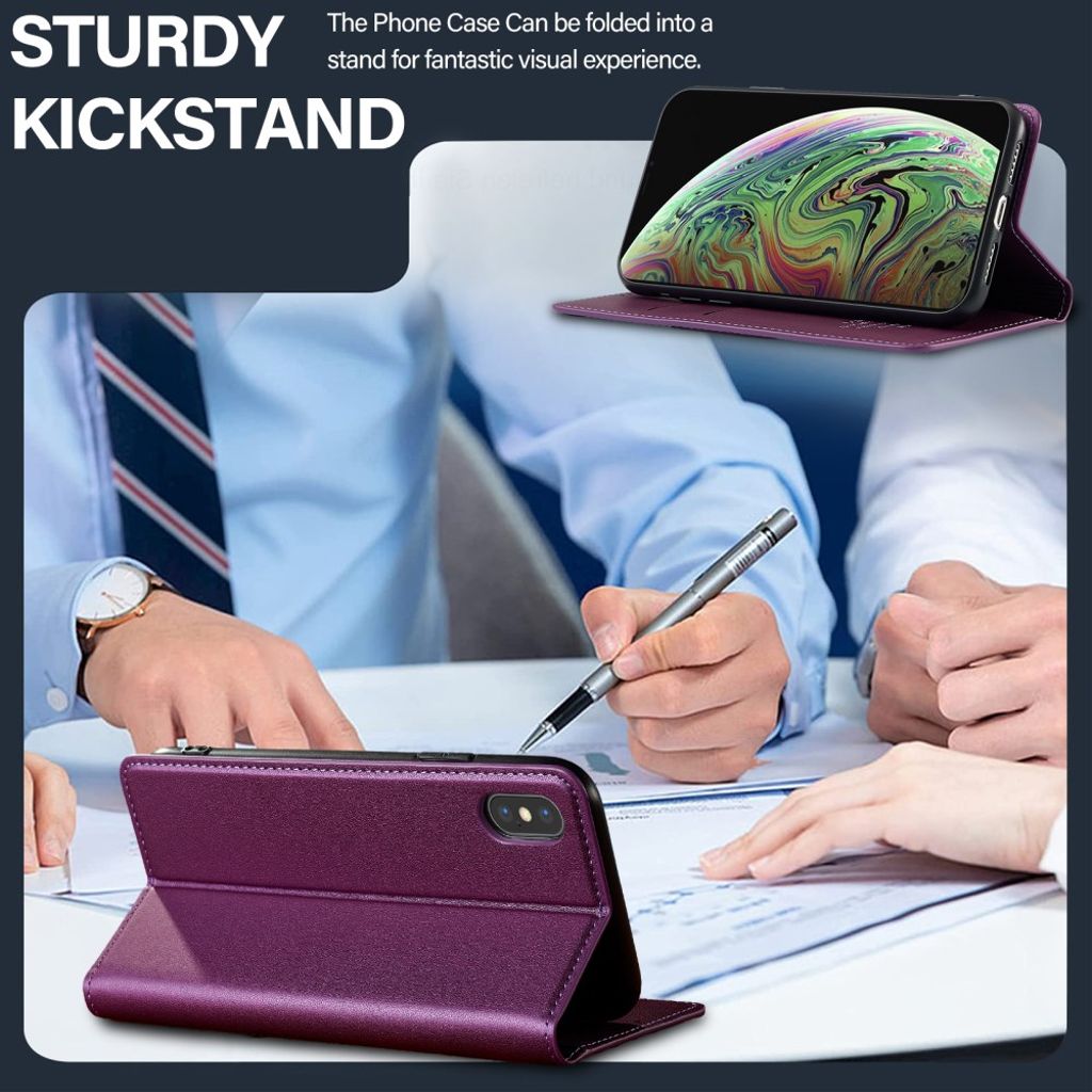 LC.IMEEKE iPhone XS Max Pungetui med Stand og Kortholder – Lilla