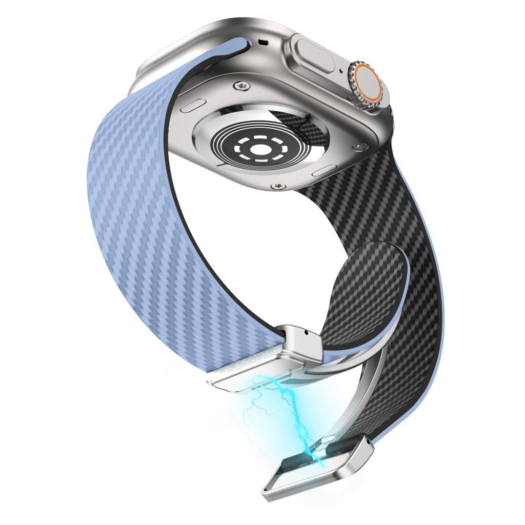 Apple Watch 49 / 46 / 44 / 42mm Klockarmband kolfibertextur - Ljusblå/Svart