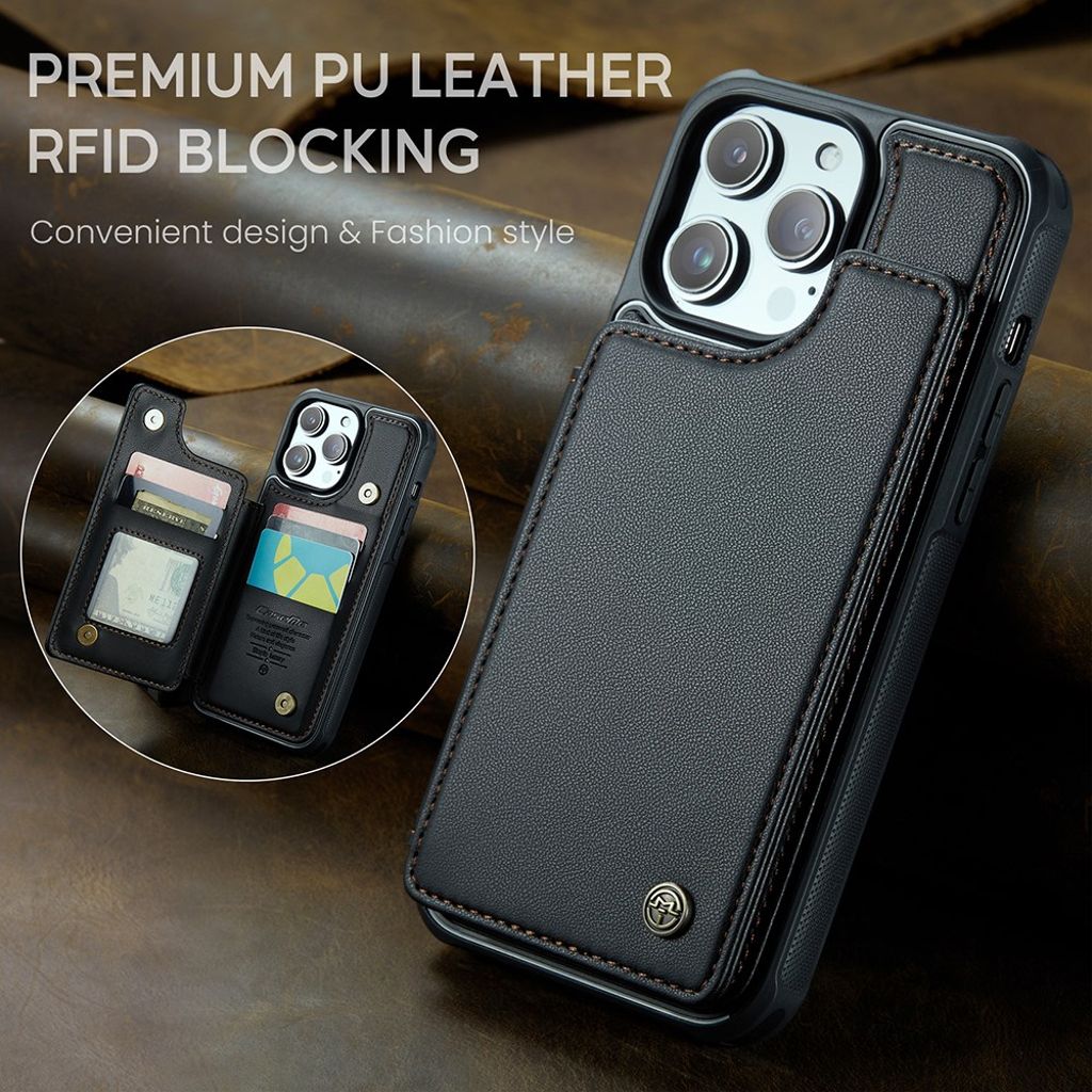 iPhone 13 Pro Max Kuori CASEME C22 Lompakkokuori RFID Musta