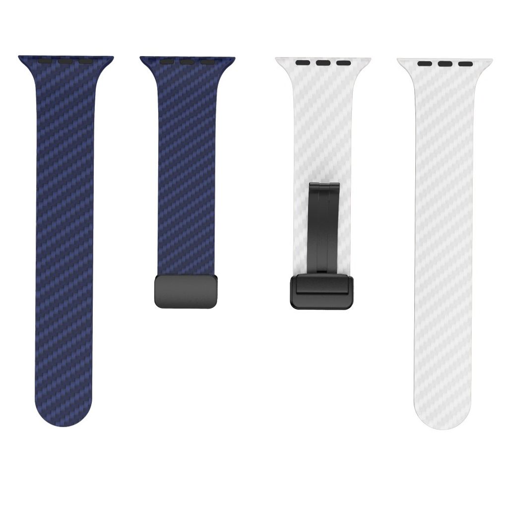 Apple Watch 49 / 46 / 44 / 42mm Klockarmband kolfibertextur - Blå/Vit